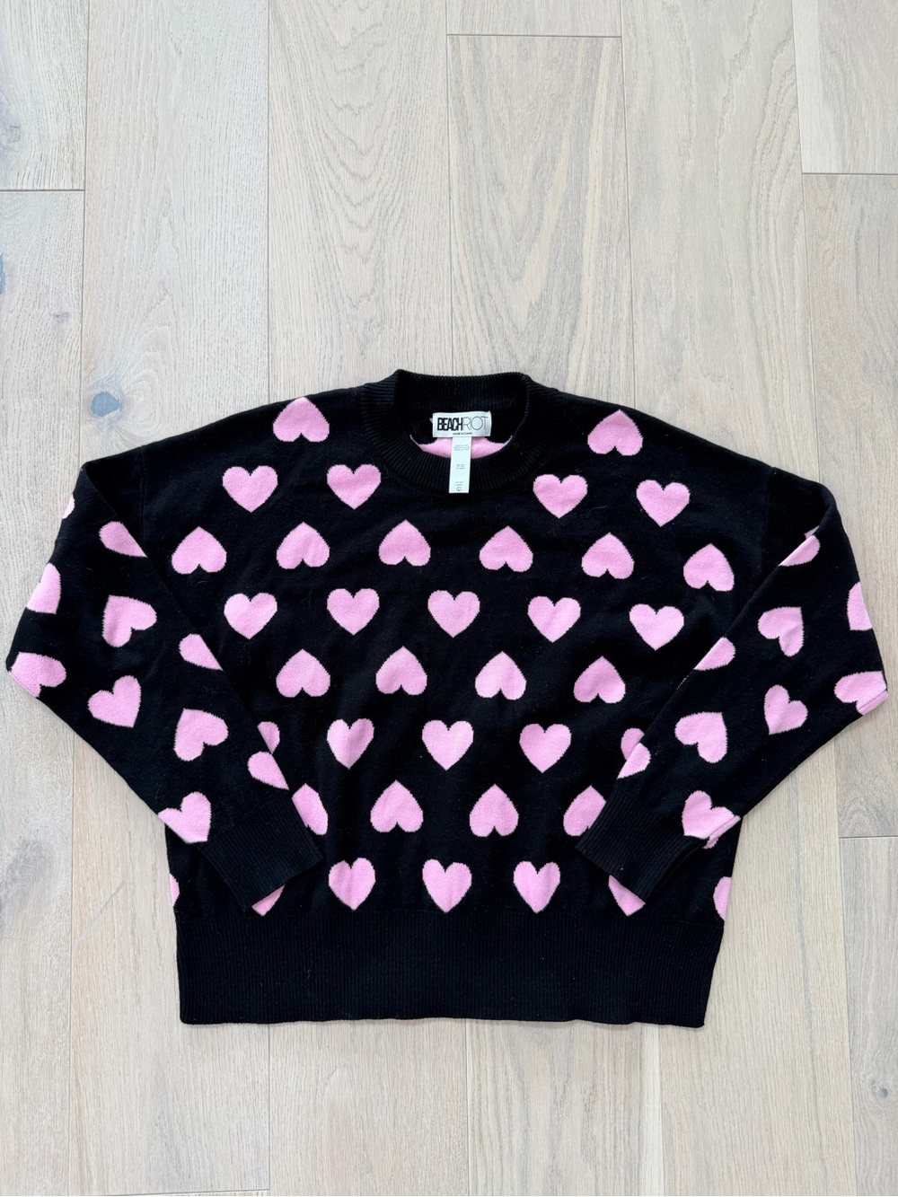 Beach Riot Black Sweater with Pink Hearts